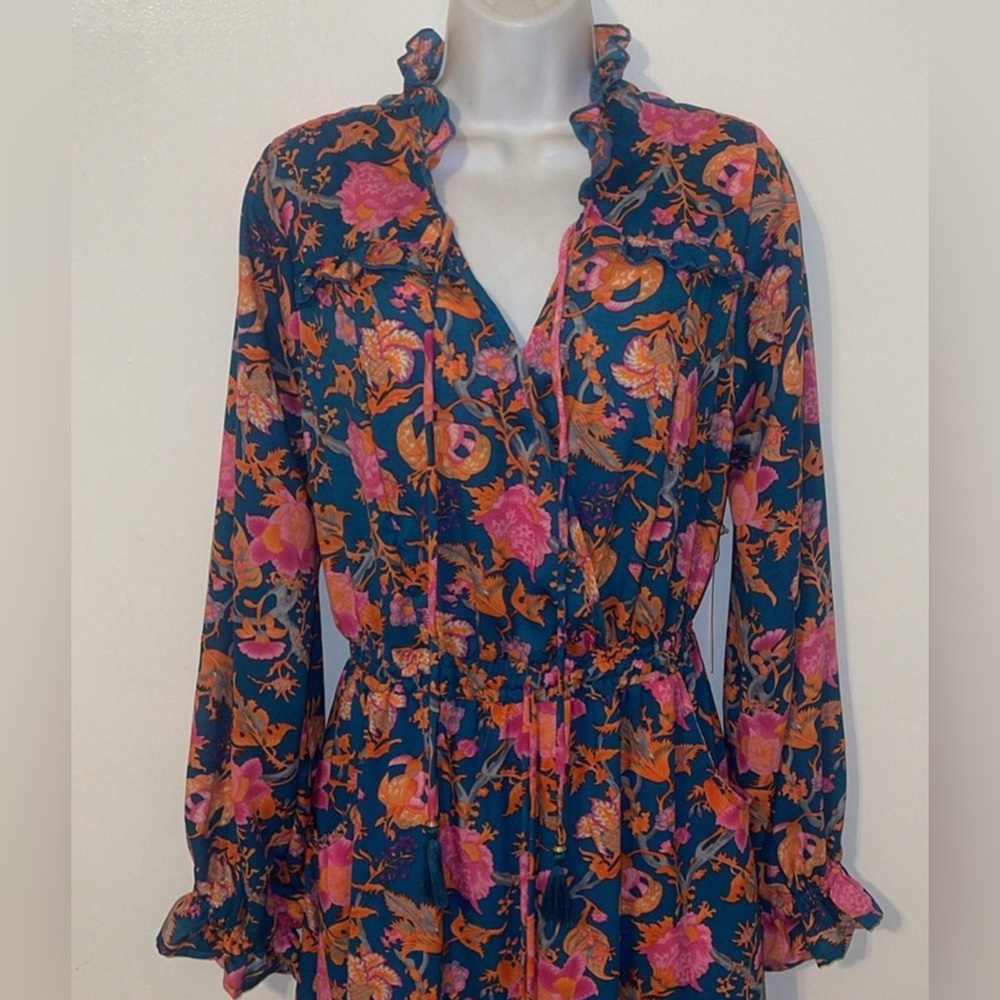 NWT Boemo Anthropologie Tiered Maxi Dress Floral Tassel Tie Long Sleeve - Picture 3 of 14